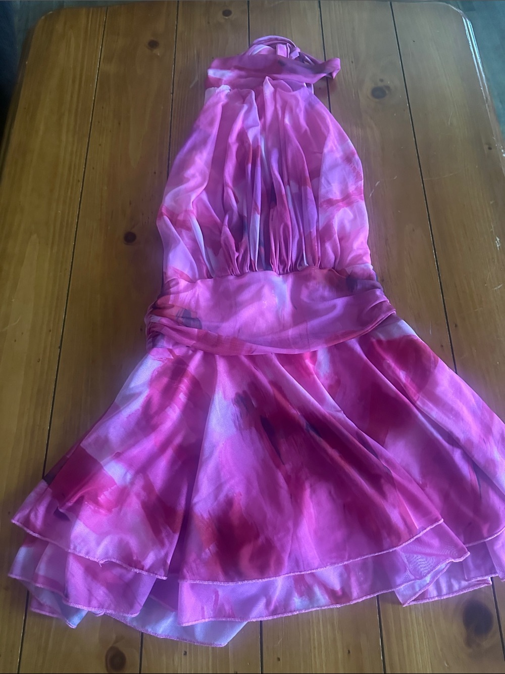 SHEIN Pink Watercolor Halter Blouse